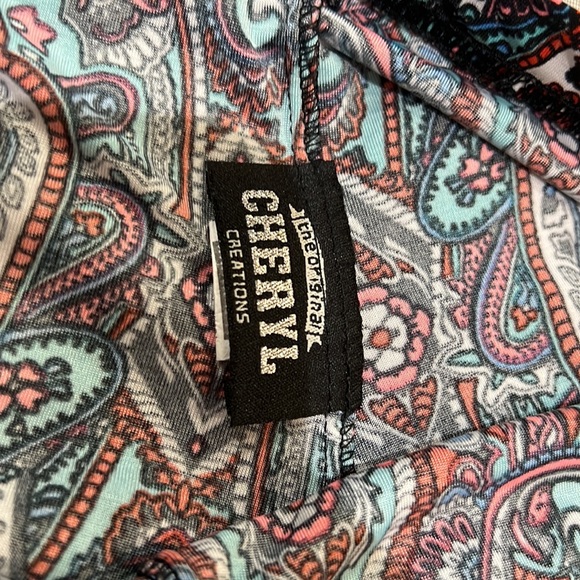 Junior size large printed bell bottom flare pants. Elastic waist band - Picture 6 of 7